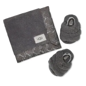 UGG -Infant Fluff Yeah Slides &amp; Logo Blanket Set-NEW in Original Box-Never Worn