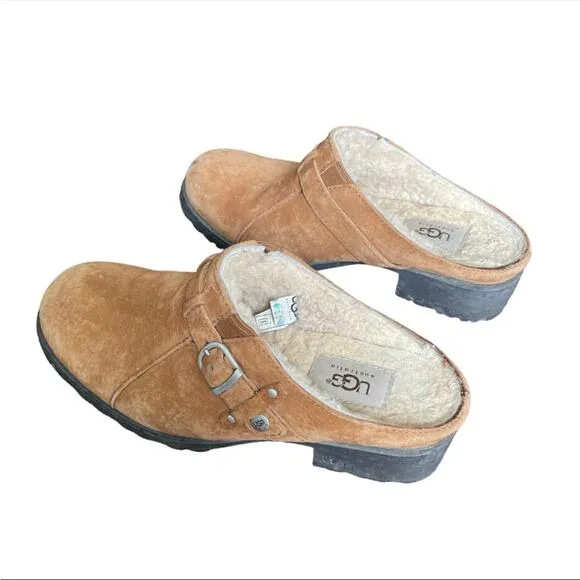 Ugg Lila Sheepskin chestnut Suede Mule clogs 7