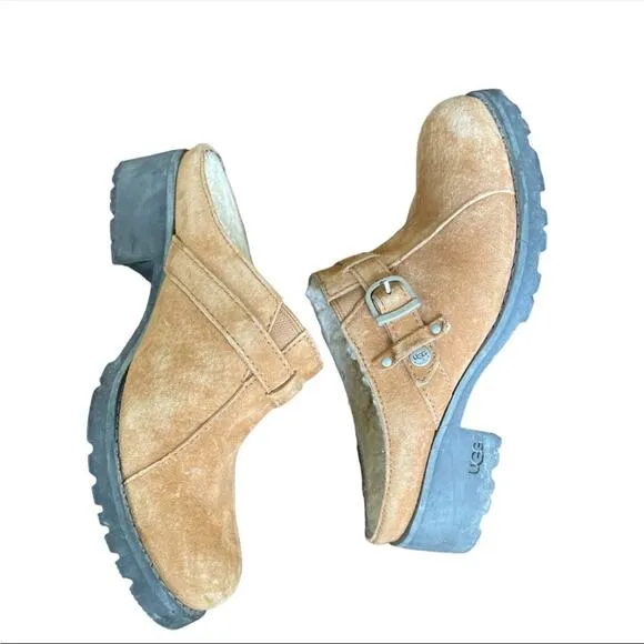Ugg Lila Sheepskin chestnut Suede Mule clogs 7