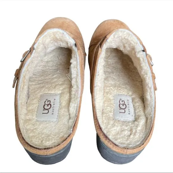 Ugg Lila Sheepskin chestnut Suede Mule clogs 7