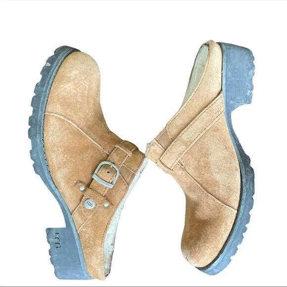 Ugg Lila Sheepskin chestnut Suede Mule clogs 7