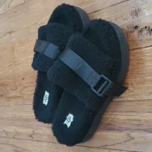 Ugg Oh Flaffita shearling black slides