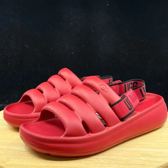 UGG Sport Yeah Men's Slides Sandals Red Black 1132150 Sizes Rubber New