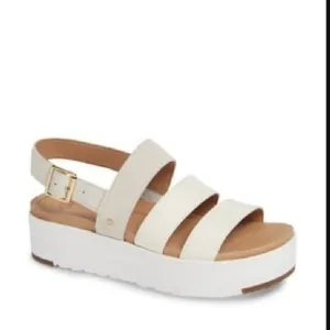 Ugg Treadlite Womens Braylynn White Flatform Wedge Heel Sandals
