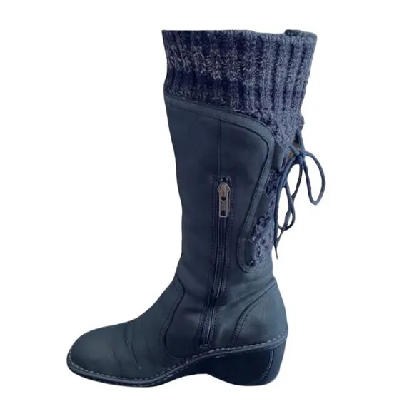 UGG Vintage 1936 Skylair Women Knee High Wedge Heel Boots - Gray Zip Leather Sue