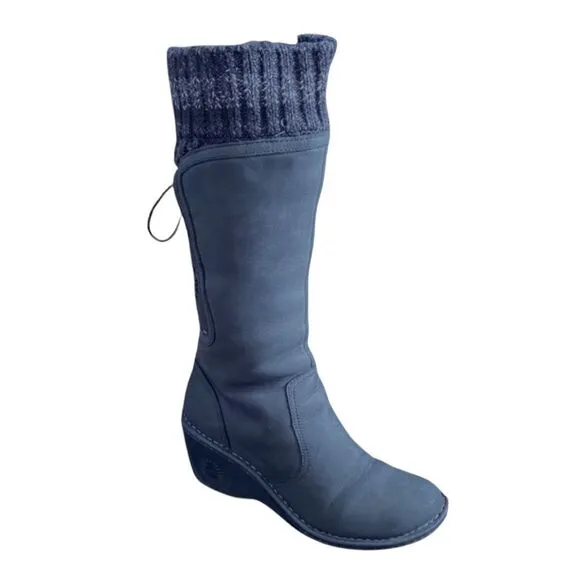 UGG Vintage 1936 Skylair Women Knee High Wedge Heel Boots - Gray Zip Leather Sue