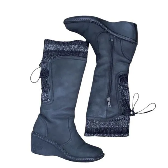 UGG Vintage 1936 Skylair Women Knee High Wedge Heel Boots - Gray Zip Leather Sue
