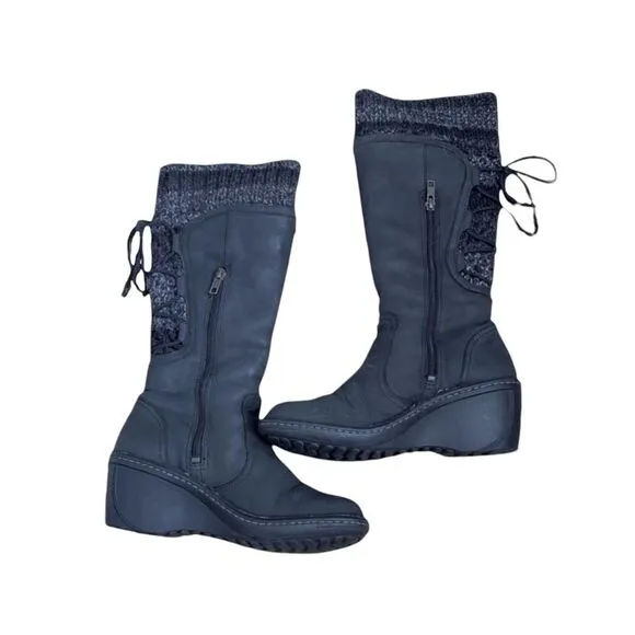 UGG Vintage 1936 Skylair Women Knee High Wedge Heel Boots - Gray Zip Leather Sue