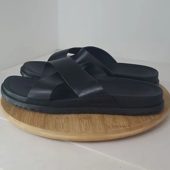 UGG Wainscott Slide Sandal Black Leather Slip On Men US 12 EU 45 NWOB