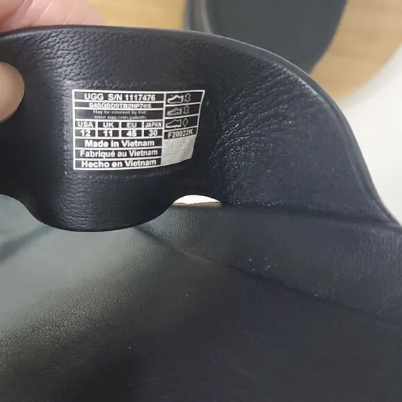 UGG Wainscott Slide Sandal Black Leather Slip On Men US 12 EU 45 NWOB