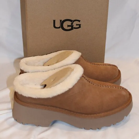 UGG WOMEN'S SUEDE COZY SHEARLING LINED CLOGS CHESTNUT NEW IN BOX!