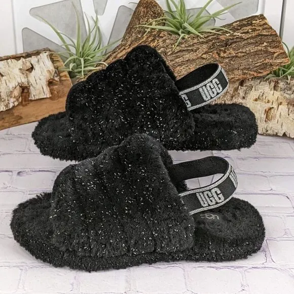 UGG Fluff Yeah Metallic Sparkle Slippers Slides