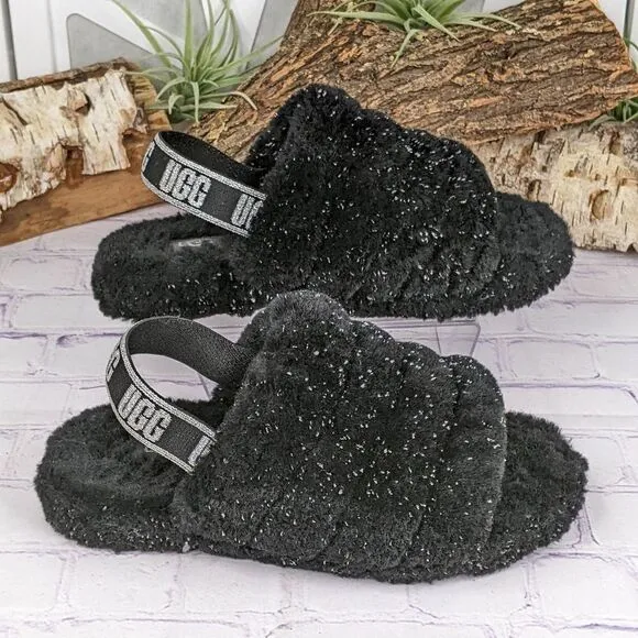UGG Fluff Yeah Metallic Sparkle Slippers Slides
