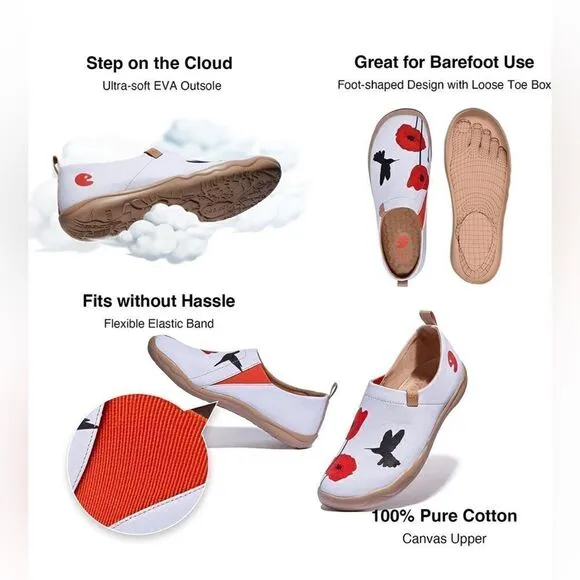 UIN NWT Women's Canvas Slip-On Travel Shoes (Hummingbird &amp; Poppy)