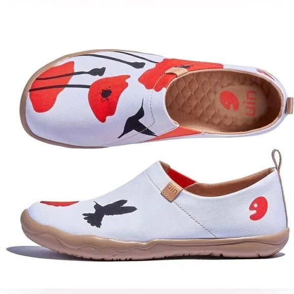 UIN NWT Women's Canvas Slip-On Travel Shoes (Hummingbird &amp; Poppy)