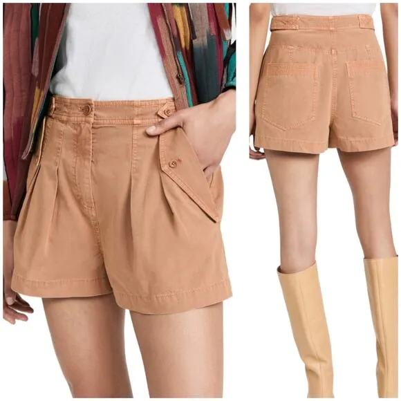 Ulla Johnson NWT Riley Shorts in Terracotta Size 10 Canvas Pleated Pockets Flaps