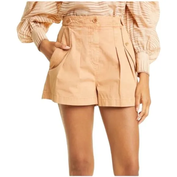 Ulla Johnson NWT Riley Shorts in Terracotta Size 10 Canvas Pleated Pockets Flaps