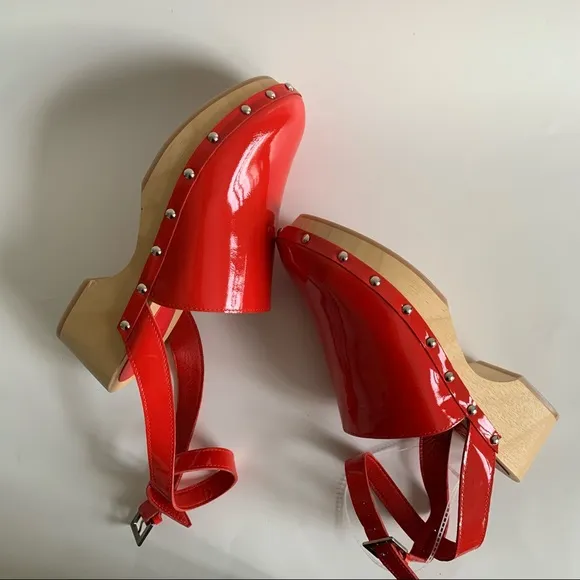 Unalira x Free People Kaia Red patent Leather Clogs ankle strap