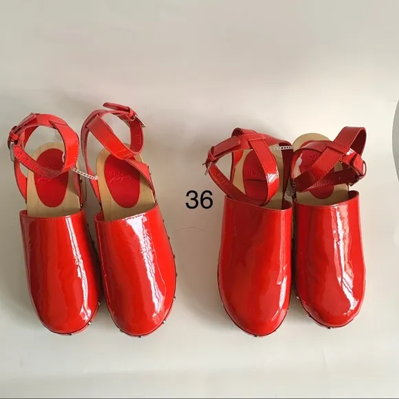 Unalira x Free People Kaia Red patent Leather Clogs ankle strap
