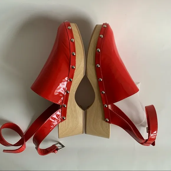 Unalira x Free People Kaia Red patent Leather Clogs ankle strap