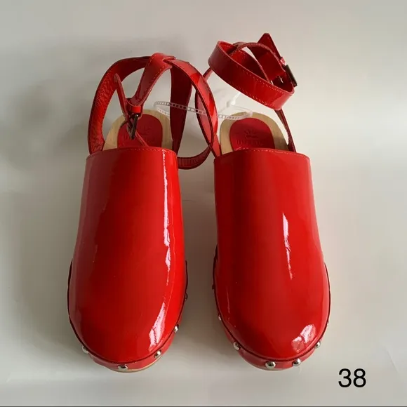 Unalira x Free People Kaia Red patent Leather Clogs ankle strap