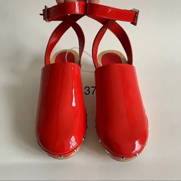Unalira x Free People Kaia Red patent Leather Clogs ankle strap
