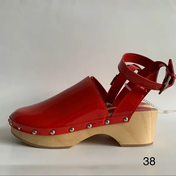 Unalira x Free People Kaia Red patent Leather Clogs ankle strap