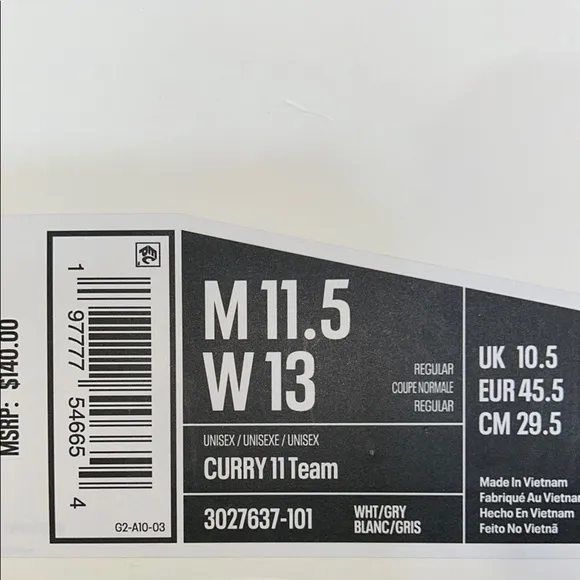 Under Armour Curry 11 Team  Shoes White/Grey