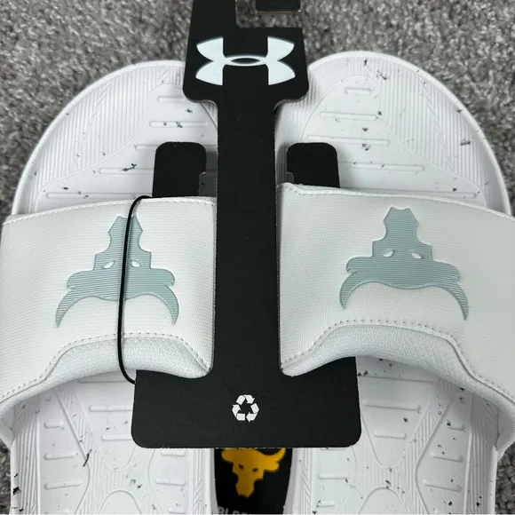 Under Armour Project Rock 3 Mens Slides Sandals White Gray Size 11 3026034-100