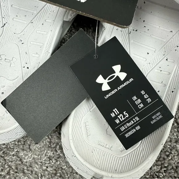 Under Armour Project Rock 3 Mens Slides Sandals White Gray Size 11 3026034-100