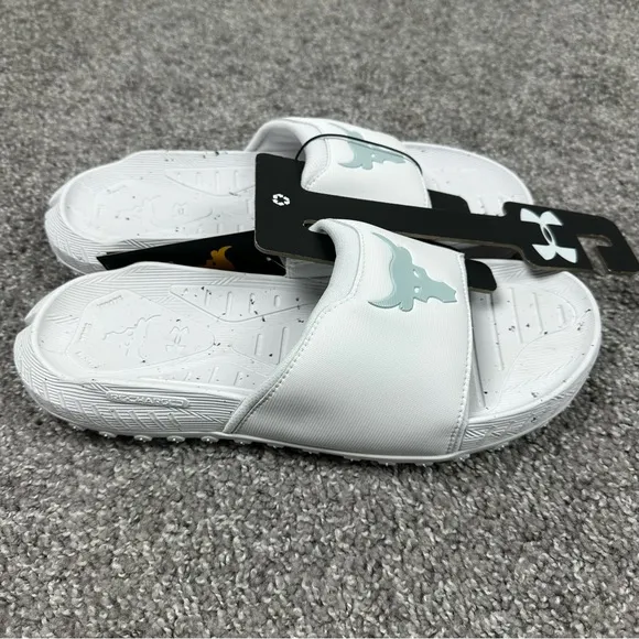 Under Armour Project Rock 3 Mens Slides Sandals White Gray Size 11 3026034-100