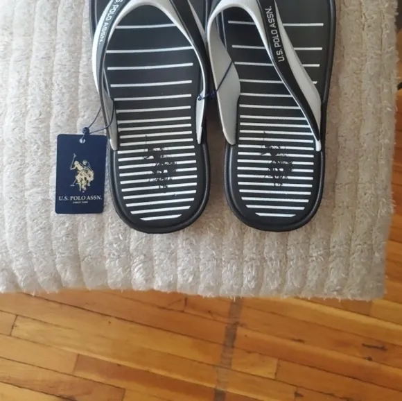 U.S. Polo Assn. Black and White Flip Flops