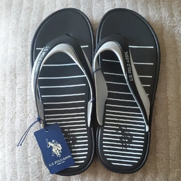 U.S. Polo Assn. Black and White Flip Flops