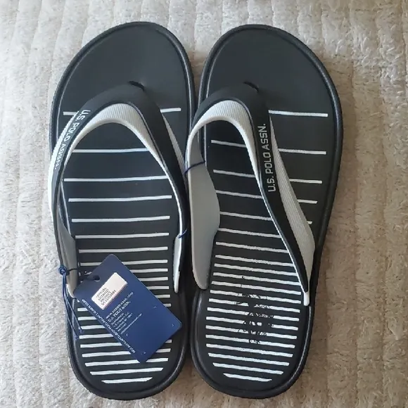 U.S. Polo Assn. Black and White Flip Flops