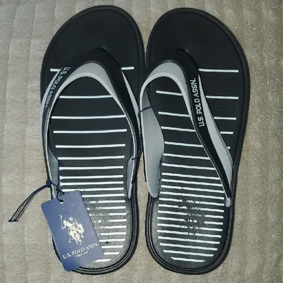 U.S. Polo Assn. Black and White Flip Flops