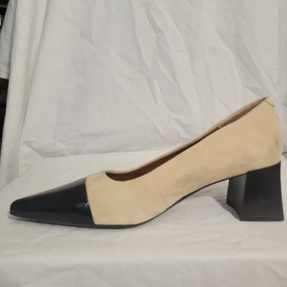 Vagabond Altea Heel Safari and Black Suede Patent Leather Block Heel Size 8.5