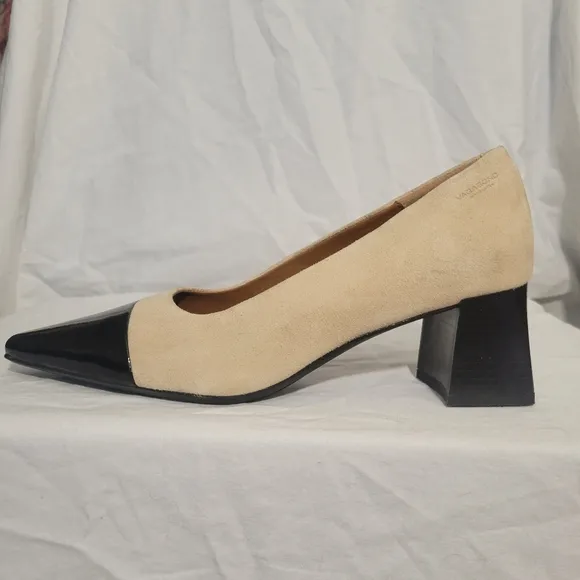 Vagabond Altea Heel Safari and Black Suede Patent Leather Block Heel Size 8.5