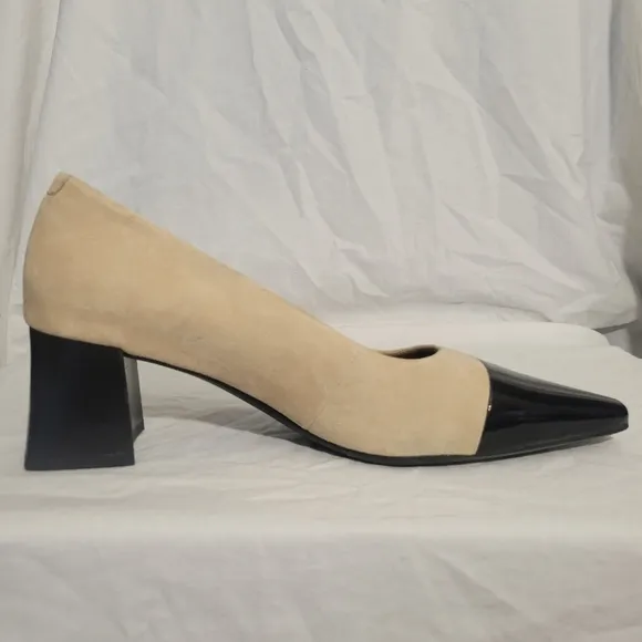 Vagabond Altea Heel Safari and Black Suede Patent Leather Block Heel Size 8.5