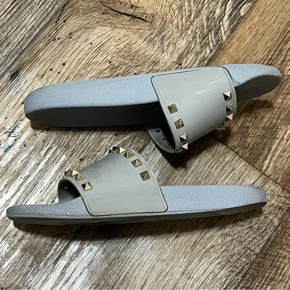 Valentino Rock Stud Slides Gray Size 39 US 9 Preowned