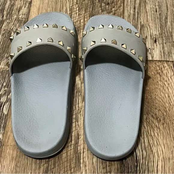 Valentino Rock Stud Slides Gray Size 39 US 9 Preowned