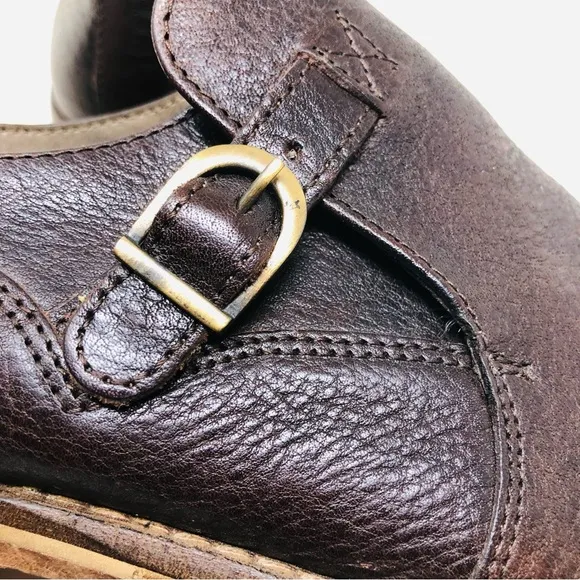 Valuni Brown Pebbled Leather Buckled Strap Oxfords
