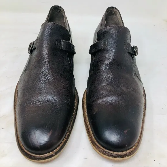 Valuni Brown Pebbled Leather Buckled Strap Oxfords