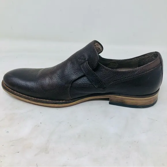 Valuni Brown Pebbled Leather Buckled Strap Oxfords