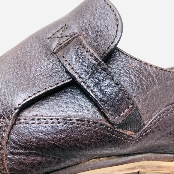 Valuni Brown Pebbled Leather Buckled Strap Oxfords