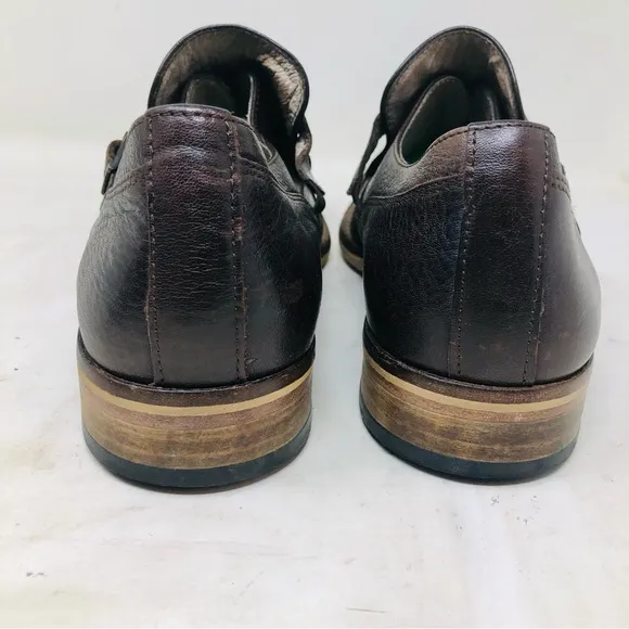 Valuni Brown Pebbled Leather Buckled Strap Oxfords