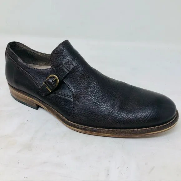 Valuni Brown Pebbled Leather Buckled Strap Oxfords