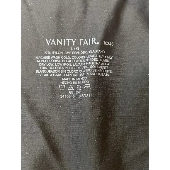 Vanity Fair MIDNIGHT BLACK Sleek Smooth Full Slip Shapewear Adjustable Large