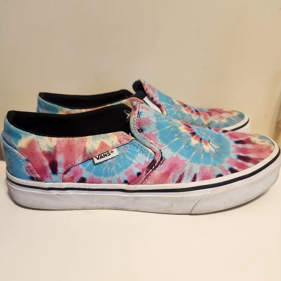 VANS &quot;Asher&quot; Tie Dye Canvas Slip-On Sneakers Womens 7.5/38 Ret $135 WORN ONCE!