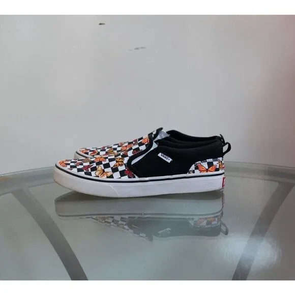 Vans Asher Butterfly Checker Multi Canvas Slip On Skate Shoes Size Missy 6