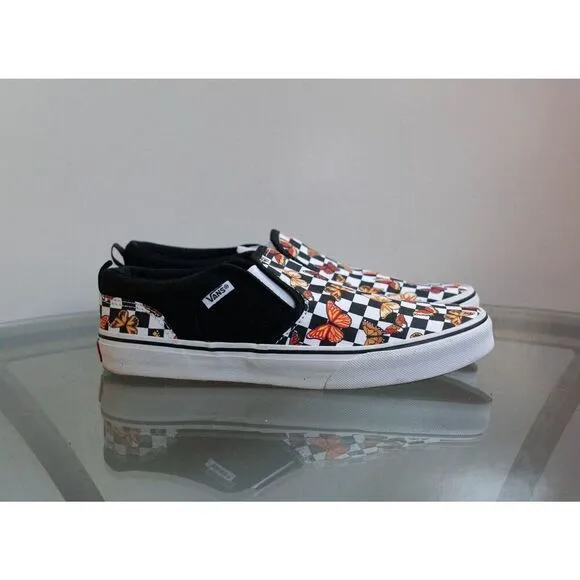 Vans Asher Butterfly Checker Multi Canvas Slip On Skate Shoes Size Missy 6